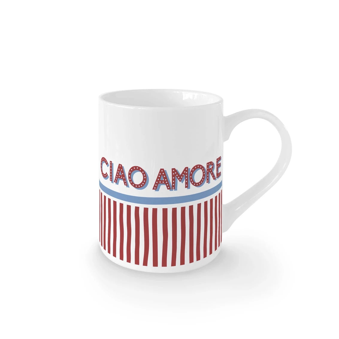 Tazza in porcellana “Ciao Amore” di Ilaria I, decorata a mano e realizzata in Italia.