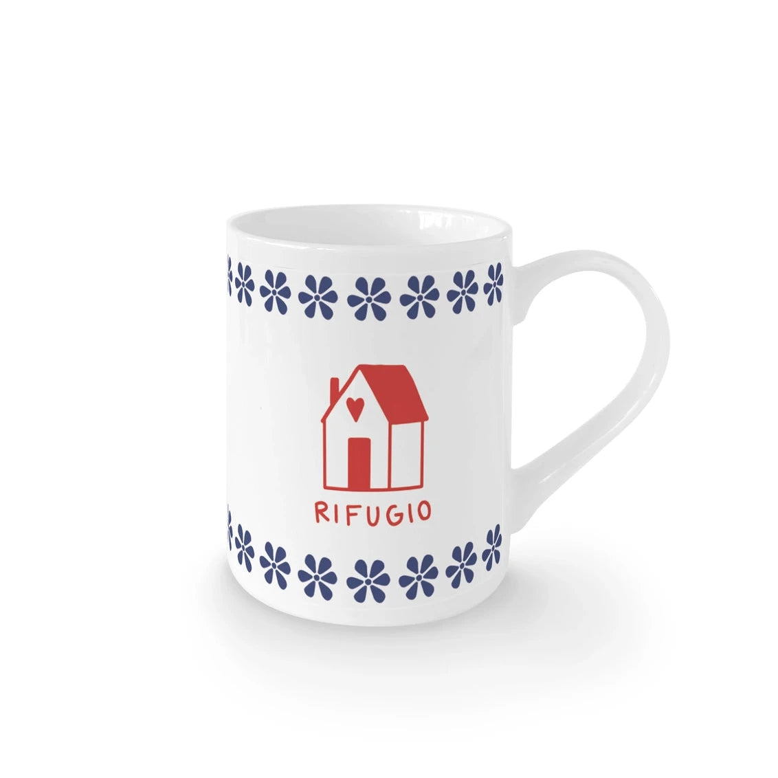 Tazza in porcellana con disegno casetta e scritta “Rifugio”, Collezione Winter, Made in Italy.