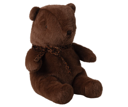 Orsetto Teddy Bear Medium Maileg Dark Chocolate in morbido peluche con fiocco, perfetto come regalo nascita e peluche per bambini.