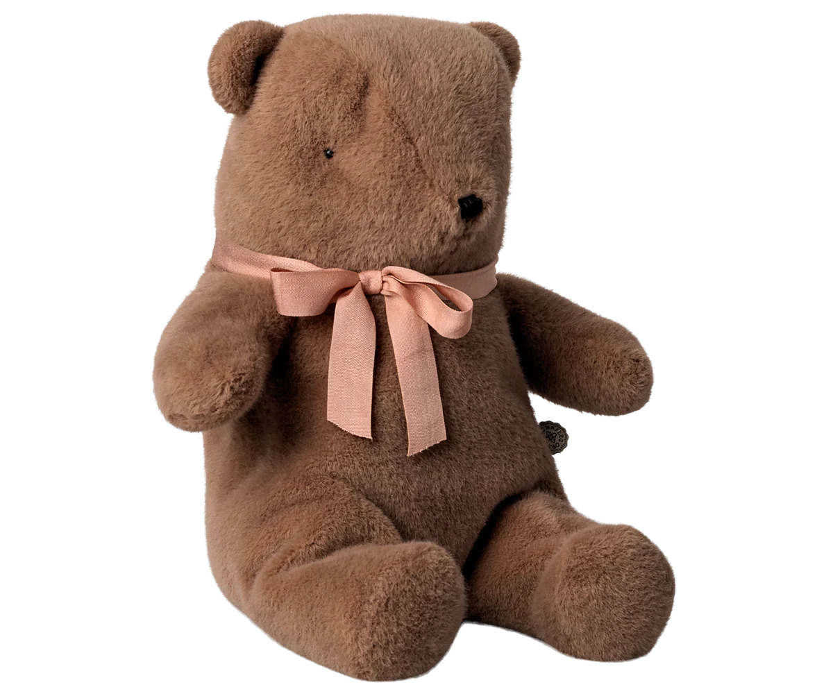 Orsetto Teddy Bear Medium Maileg in morbido peluche color Soft Brown con fiocco, ideale come regalo nascita e per la cameretta.