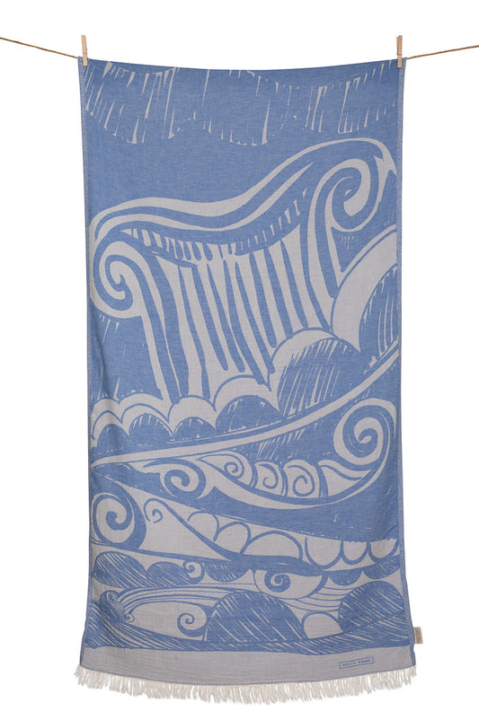 Telo mare Aelia Anna Aiolos blu in cotone leggero 90x180 cm elegante e ideale per viaggio mare e piscina