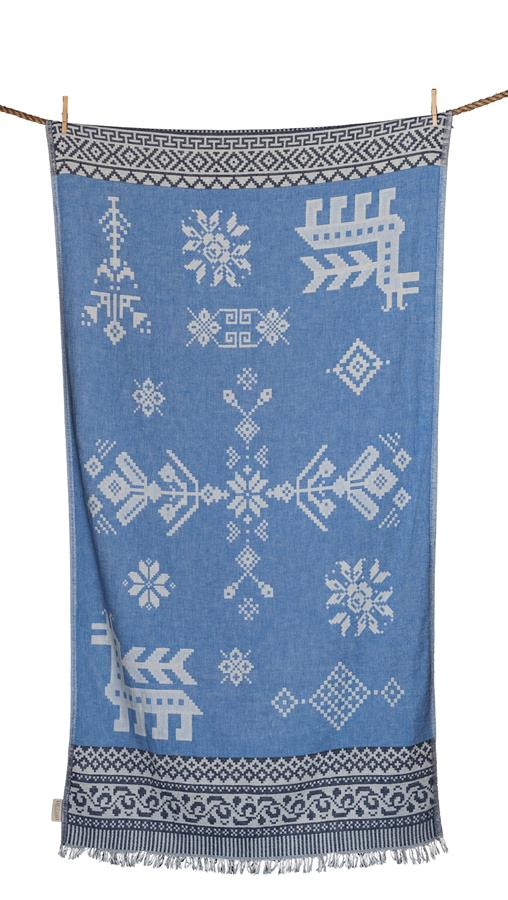 Telo mare Aelia Anna blu in cotone leggero stile hamam 90x180 cm
