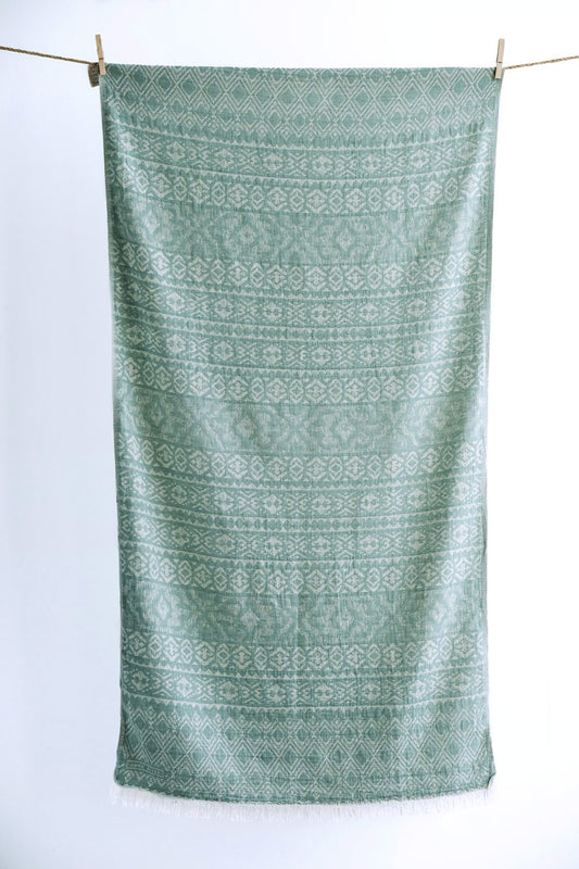 Telo mare Aelia Anna verde eucalyptus in cotone leggero stile hamam elegante