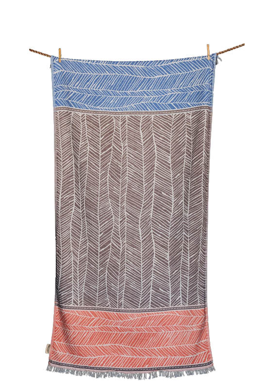 Telo mare Aelia Anna Ftelia choco blu coral in cotone leggero 90x180 cm elegante e ideale per viaggio mare e casa