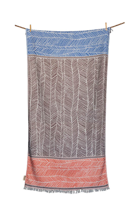 Telo mare Aelia Anna Ftelia choco blu coral in cotone leggero 90x180 cm elegante e ideale per viaggio mare e casa