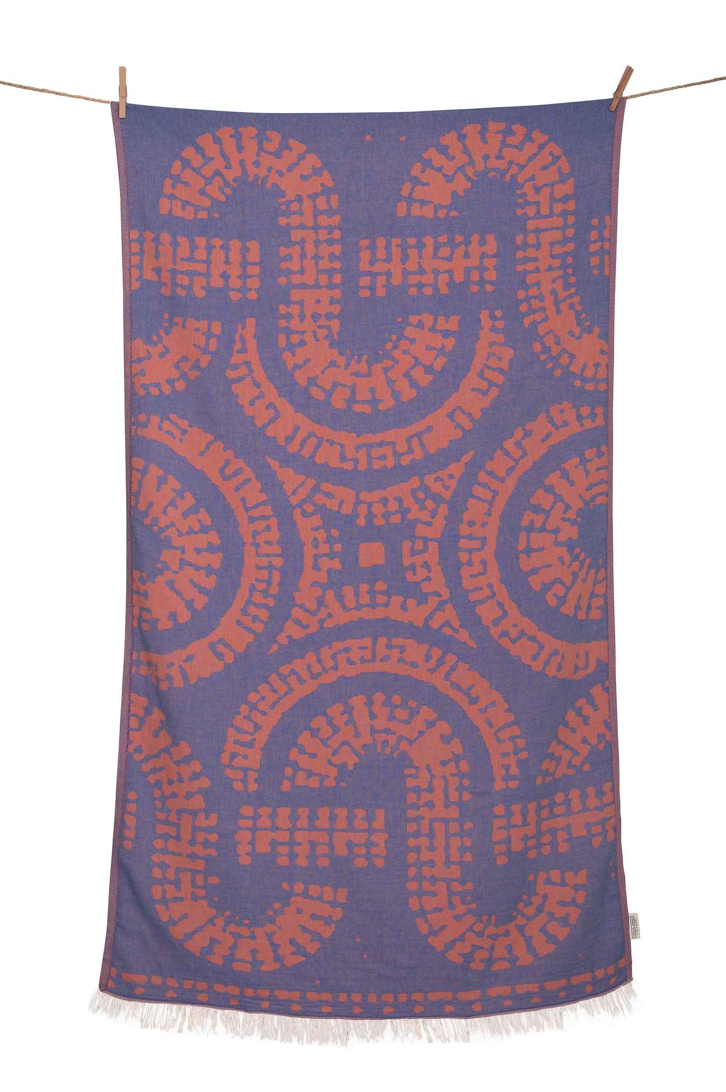 Telo mare Aelia Anna Greek Mosaic blu e coral in cotone leggero 90x180 cm ideale per viaggio mare e piscina