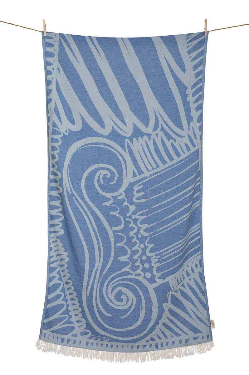 Telo mare Aelia Anna Kionas blu e mint in cotone leggero 90x180 cm ideale per viaggio e spiaggia