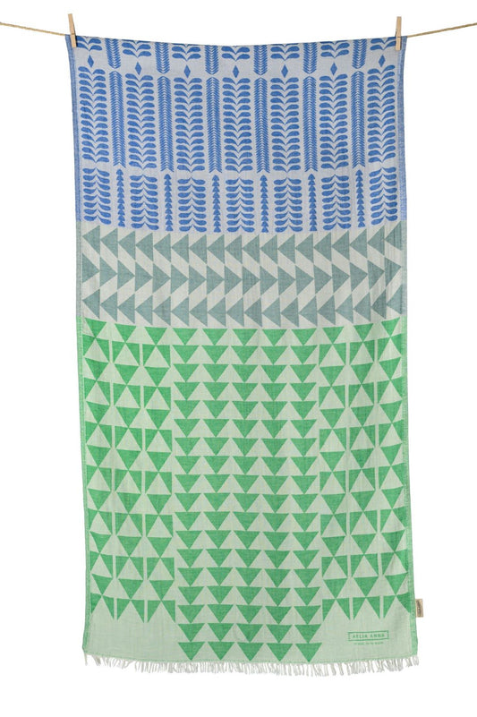 Telo Mare o pareo fantasia Siviri crema, Lime e Blu di aelia anna