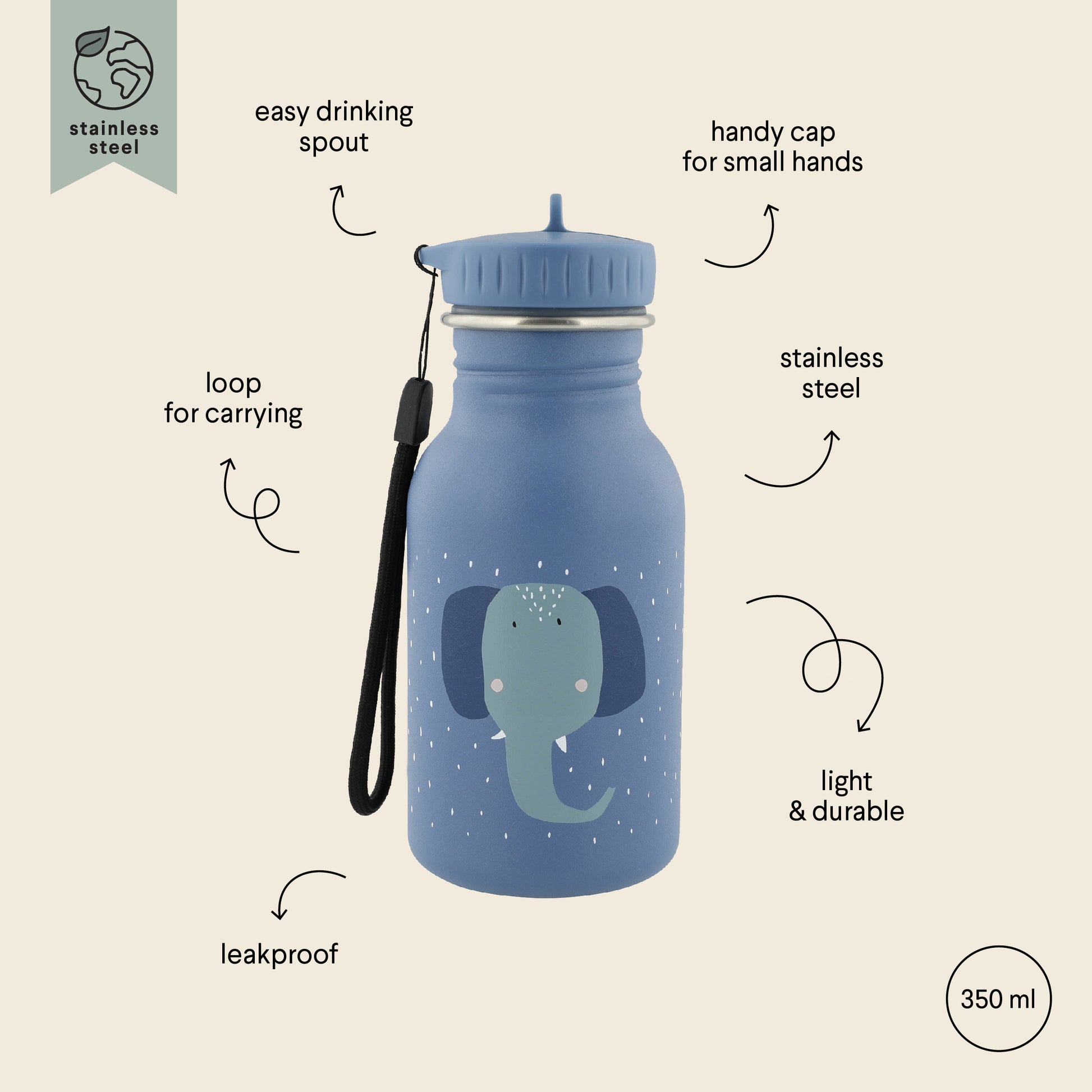 Borraccia in acciaio Trixie Mrs. Elefante 350ml - Apple Pie
