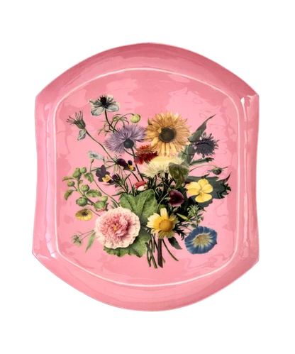 Vassoio decorativo in metallo RICE Pretty Pink con bouquet di fiori, ideale come svuotatasche, porta gioielli e complemento d'arredo.