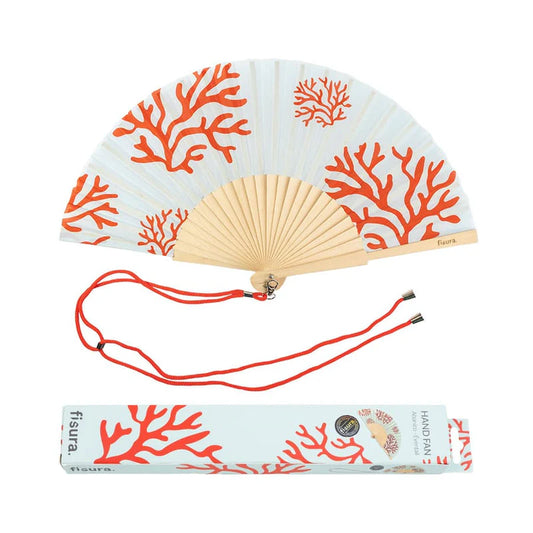 ventaglio corales con stampa corallo in legno e tessuto con cordino