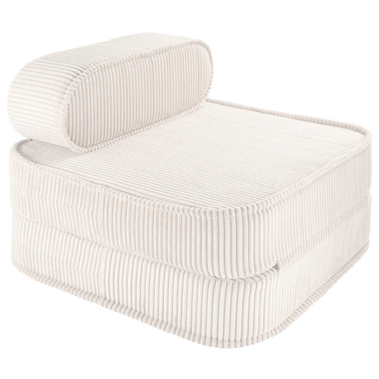 Poltrona Wigiwama in velluto a coste color marshmallow trasformabile in materasso – perfetta per camerette bambini