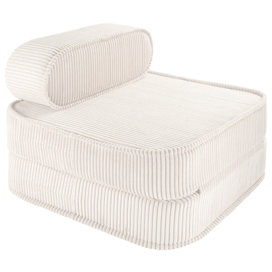 Poltrona Wigiwama in velluto a coste color marshmallow trasformabile in materasso – perfetta per camerette bambini