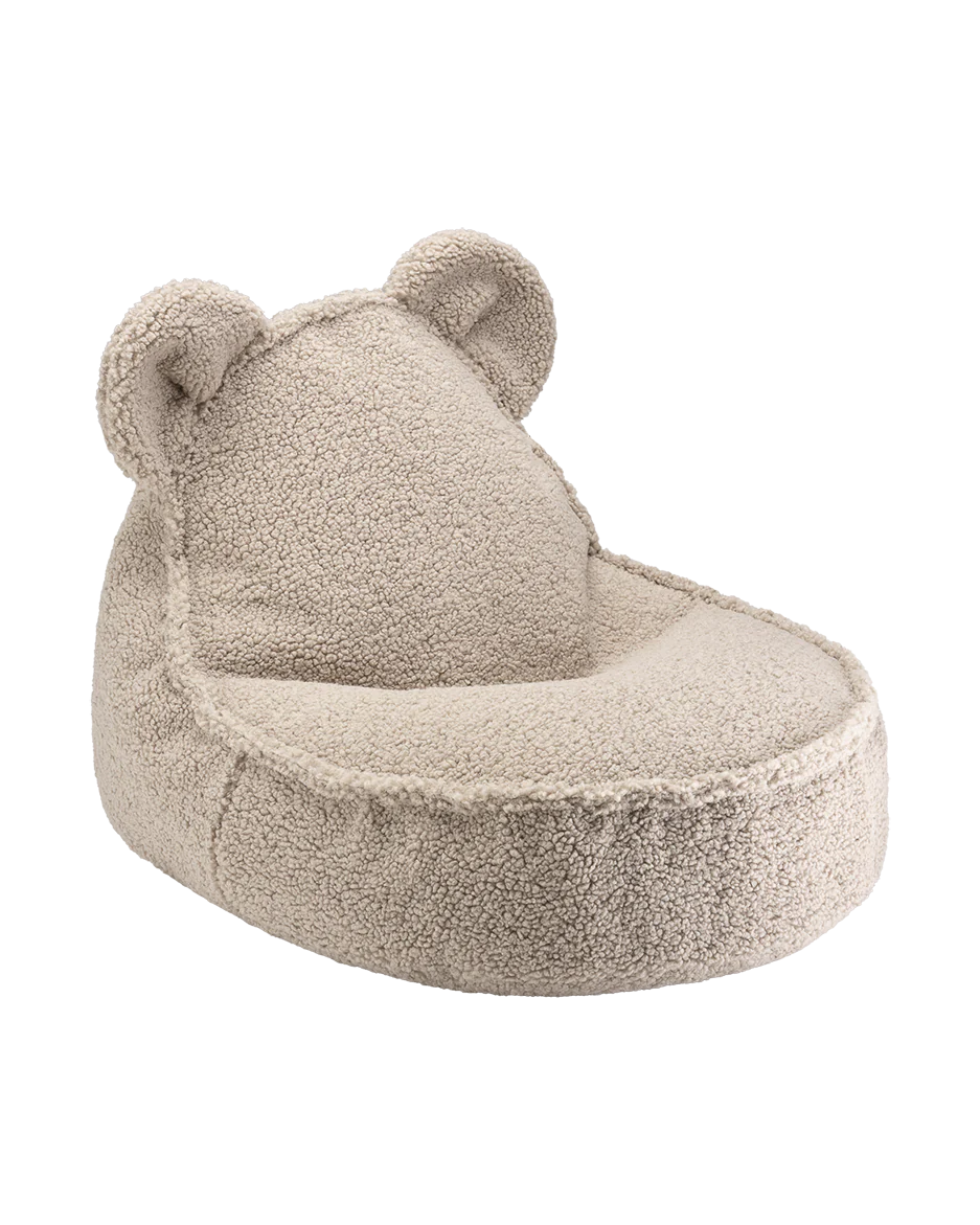 Poltrona Wigiwama per bambini color biscotto con orecchie da orsetto – tessuto teddy certificato OEKO-TEX®