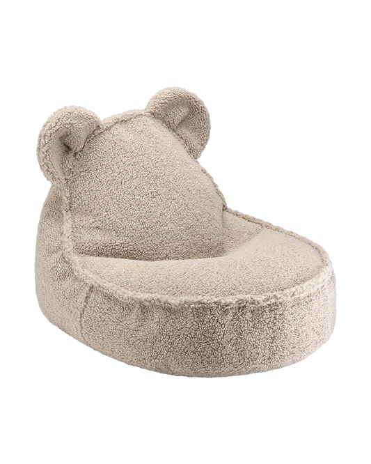 Poltrona Wigiwama per bambini color biscotto con orecchie da orsetto – tessuto teddy certificato OEKO-TEX®