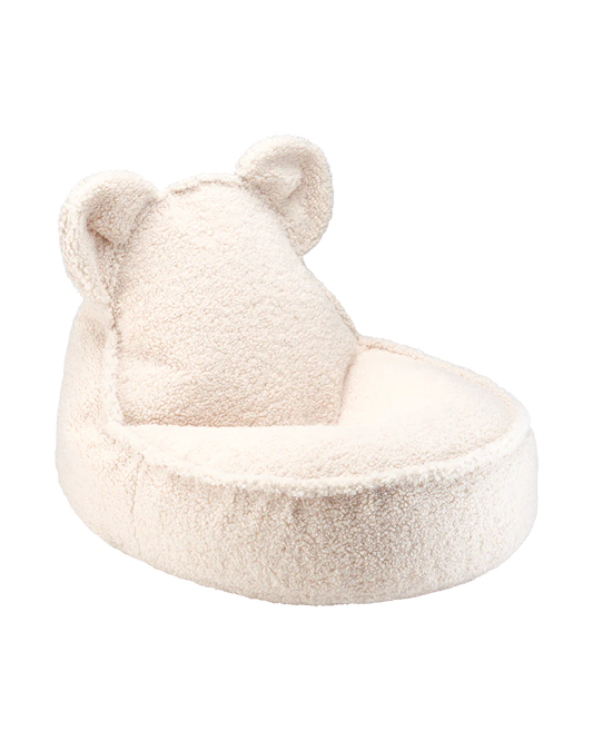 Poltrona Wigiwama per bambini color crema con orecchie da orsetto, disponibile anche con pouf coordinato