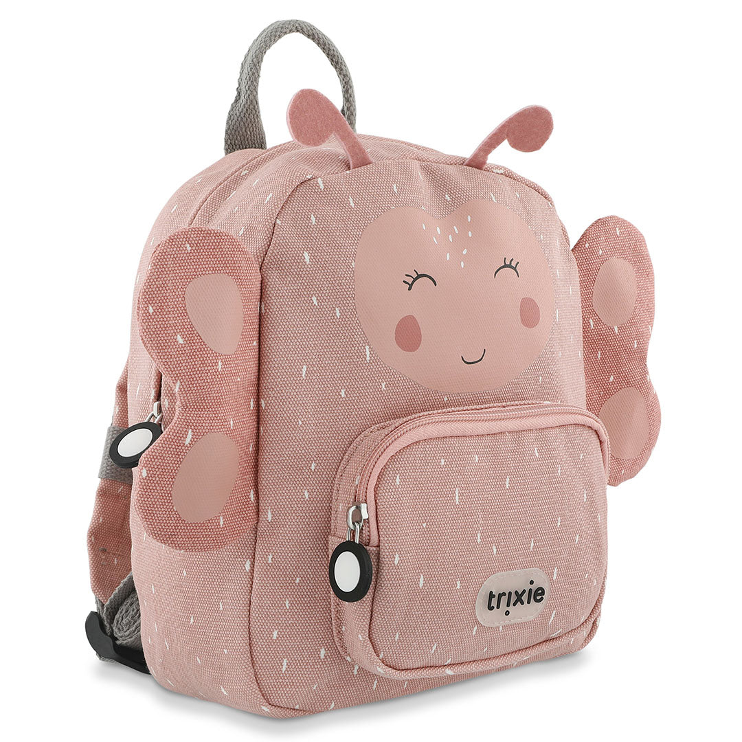 Vista laterale dello zaino Mrs. Farfalla con spallacci regolabili per bambini