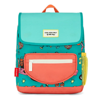 Zaino Hello Hossy Disco Roar per bambini disponibile nelle misure 2-5 anni e 6+ anni in poliestere riciclato impermeabile.
