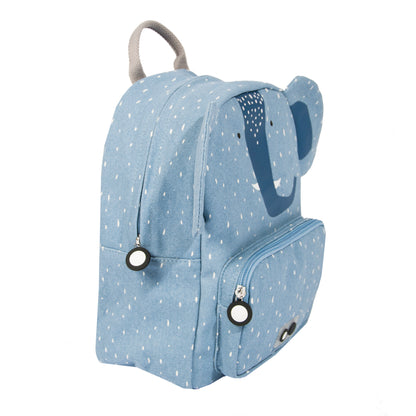 Vista laterale dello zaino Trixie Mr. Elephant con forma compatta e dettagli in cotone