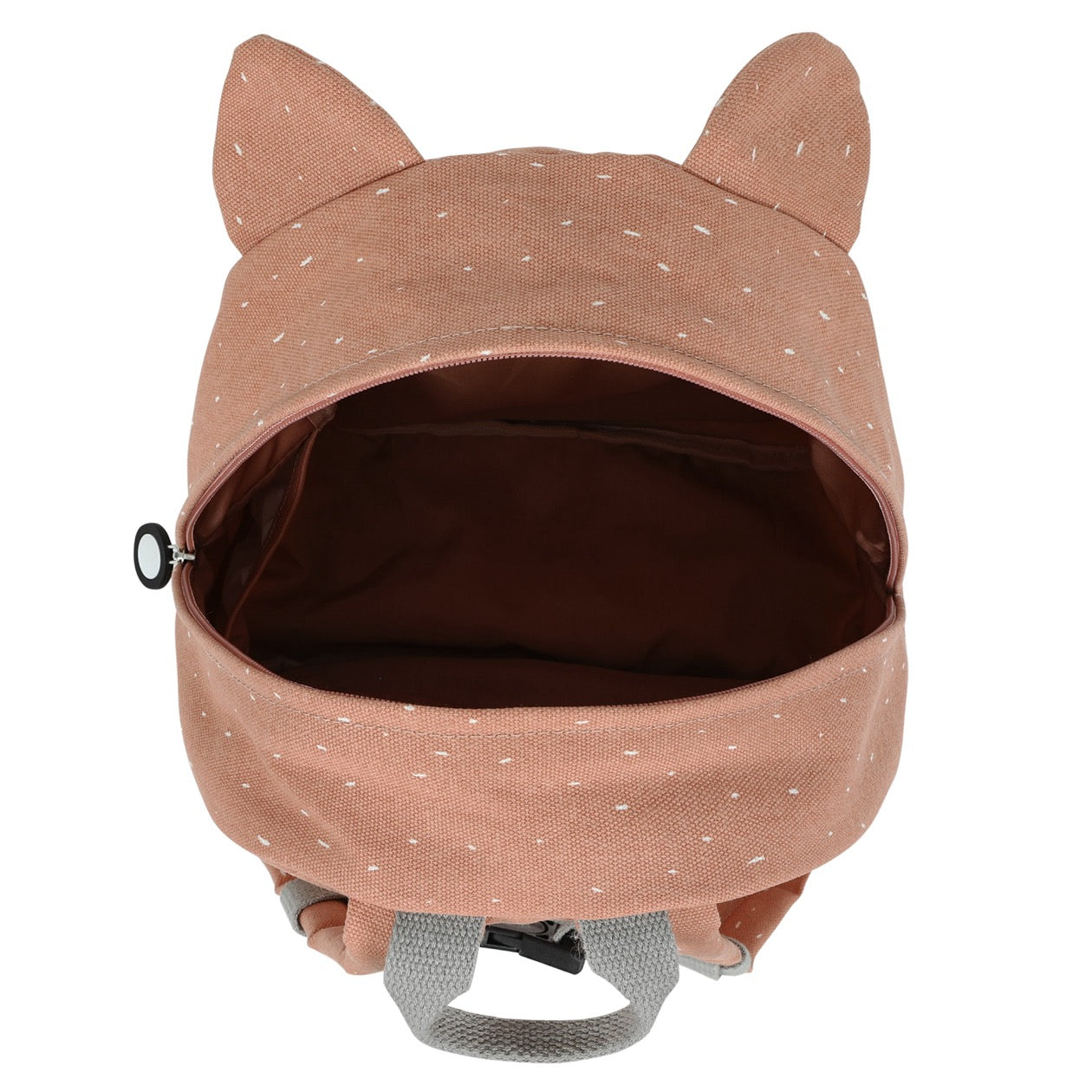 Zaino Trixie Mrs. Cat aperto, vista dall’alto con interno spazioso per bambini