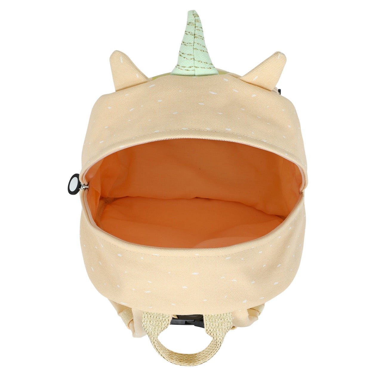 Vista dall’alto dello zaino Trixie Mrs. Unicorno con interno spazioso e personalizzabile