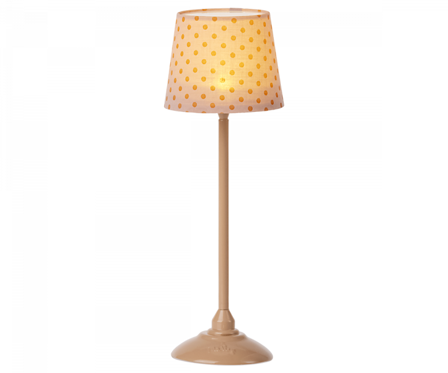 Lampada da terra in miniatura Maileg colore polvere scuro accesa