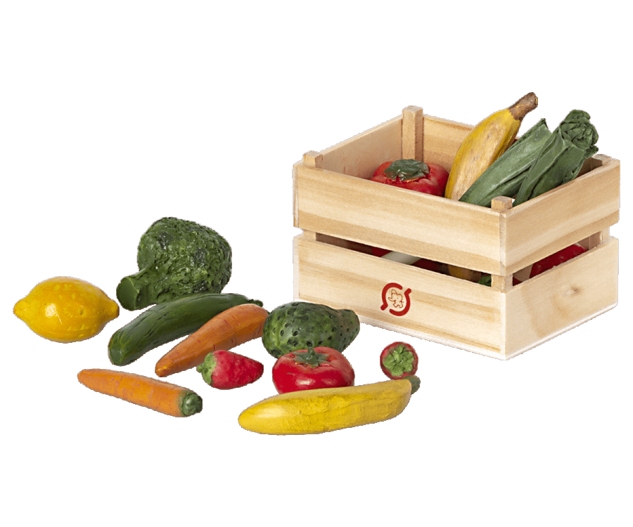 Cassetta in legno con frutta e verdura Maileg per casa delle bambole