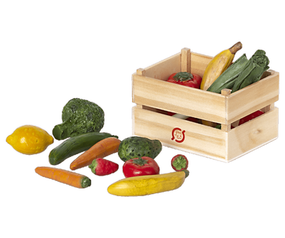 Cassetta in legno con frutta e verdura Maileg per casa delle bambole