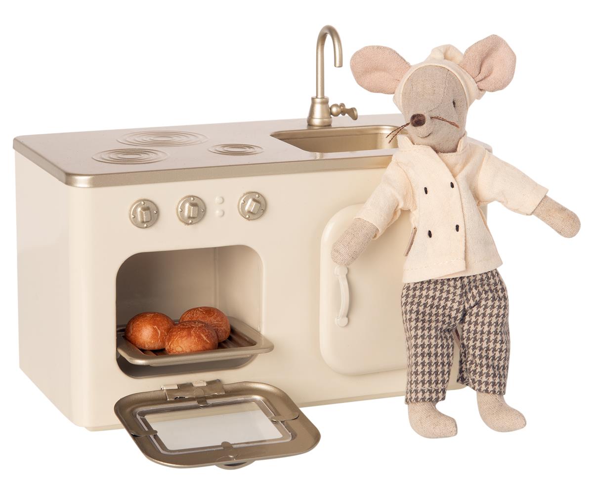 Giocattolo Maileg cucina in metallo color crema e platino