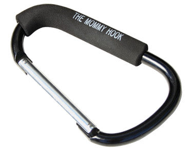 Gancio portaborse per passeggino in alluminio nero Mommy Hook con rivestimento antiscivolo