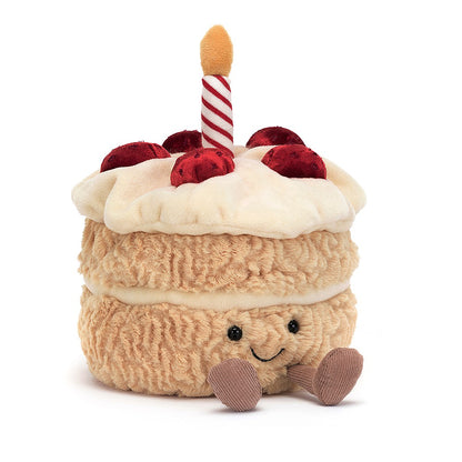 Jellycat Amuseable Torta di Compleanno, peluche originale Birthday Cake con candela e fragole della collezione Amuseables.